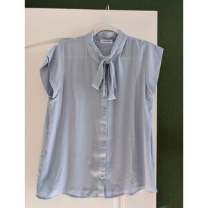 Calvin Klein Women's Soft Blue Tie-Neck Blouse